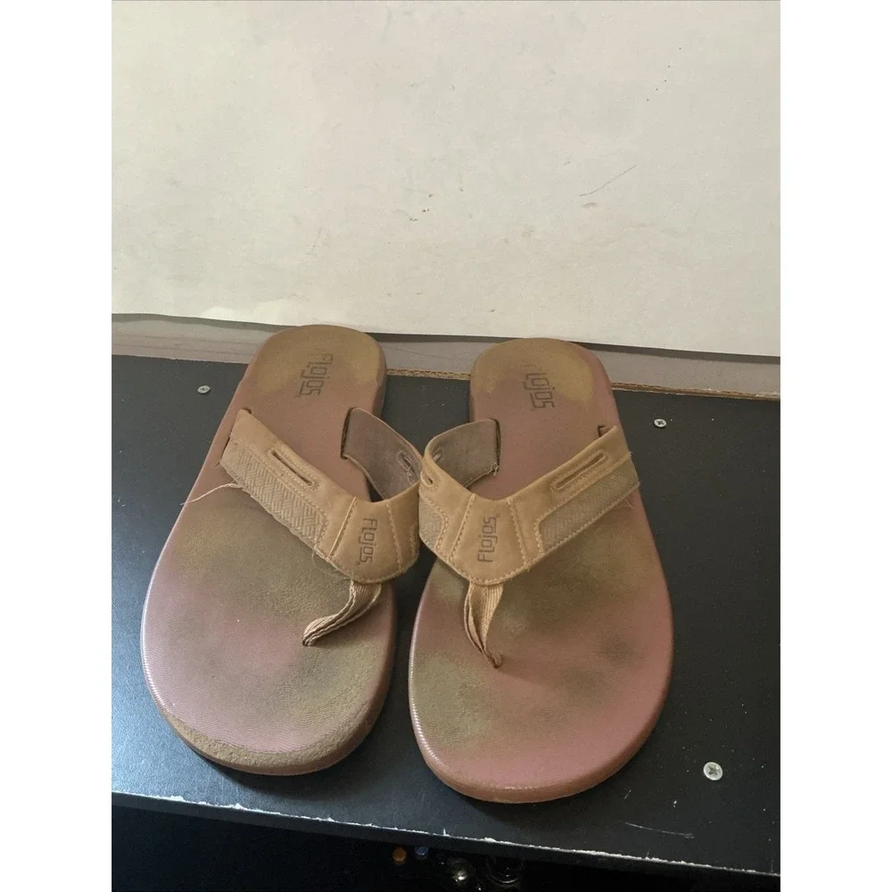 Flojos Ryan Mens Two Tone Tan Flip Flop Sandals Brown Synthetic Straps Size 12